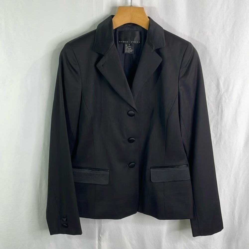 Yansi Fugel black wall blazer with satin lapel buttons and pockets